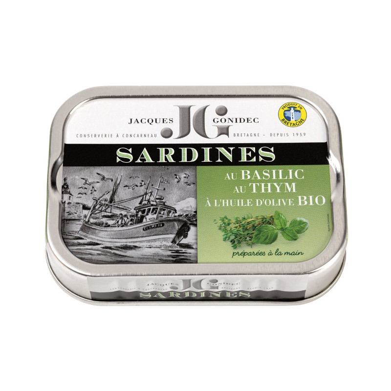 Sardines au basilic et au thym à l'huile d'olive bio 115g