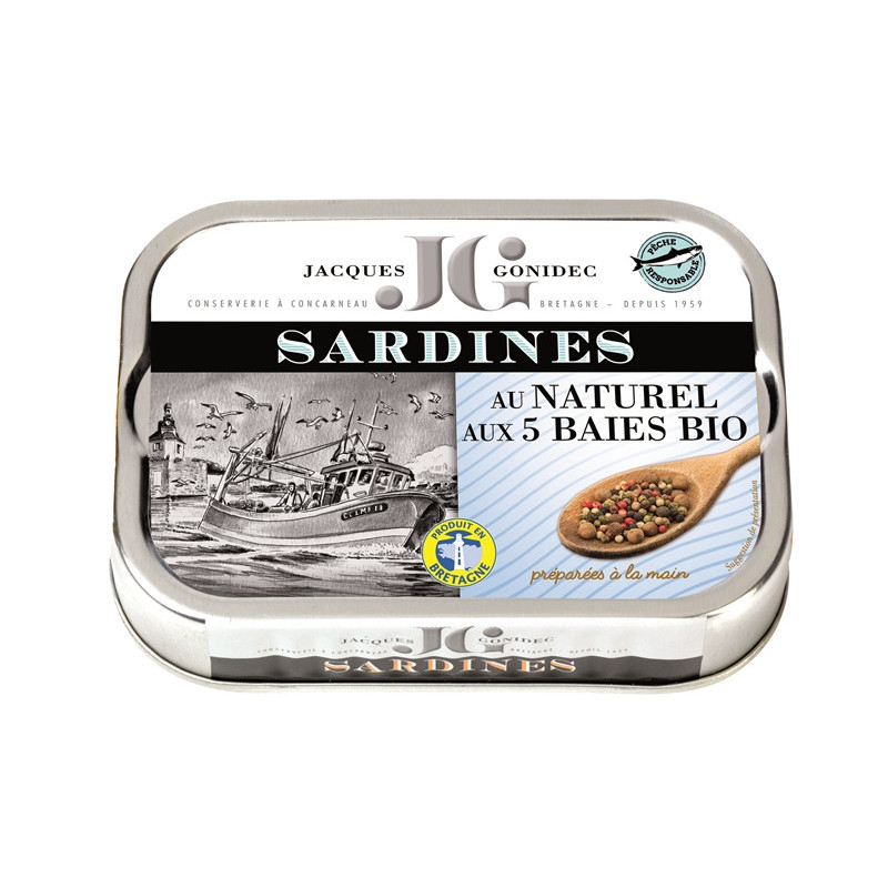 Sardines au naturel aux 5 baies bio 115g (87g PNE)