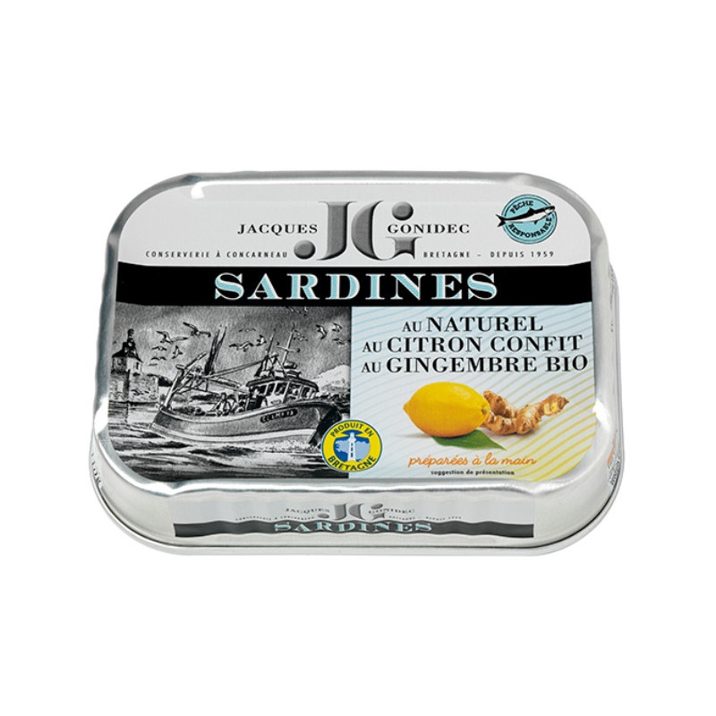 Sardines au naturel citron et gingembre bio 115g (87g PNE)