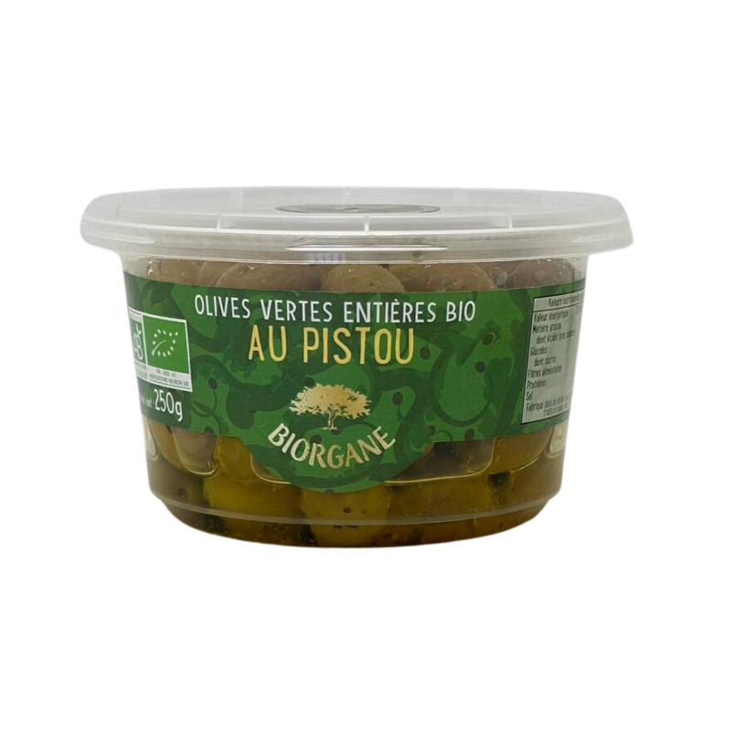 Olives vertes entières au pistou en pot, 250g