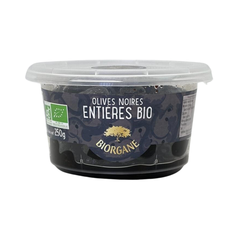 Olives noires entières natures en pot, 250g