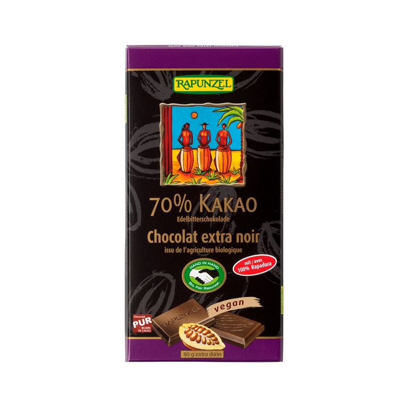 Chocolat noir extra 70% de cacao au Rapadura 80g