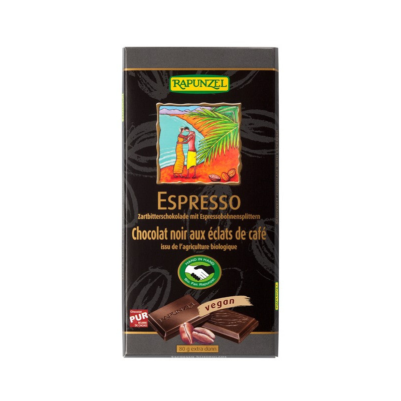 Chocolat noir espresso aux éclats de café 80g