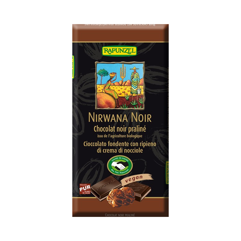 Chocolat noir (55% de cacao) fourré praliné, Nirwana noir 100g