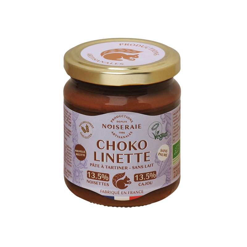 Pâte à tartiner choko linette, noisette 13,5% & cajou 13,5%, 220g