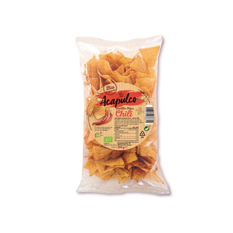 Tortilla chips chili 200g, sans huile de palme