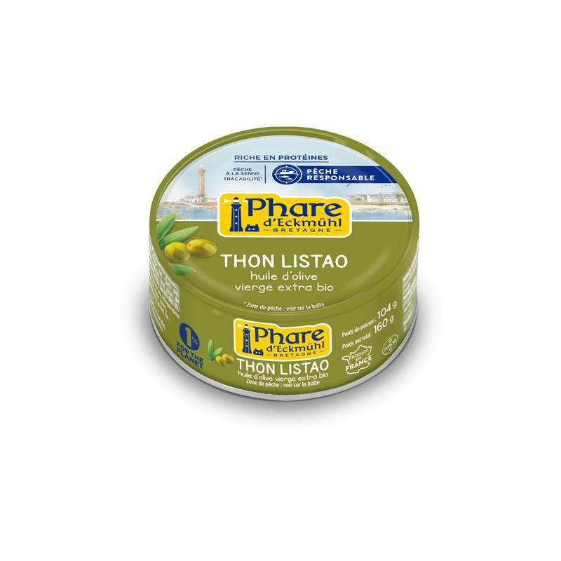 Thon listao pêche responsable" à l'huile d'olive vierge extra 104g (PNE) 160g"