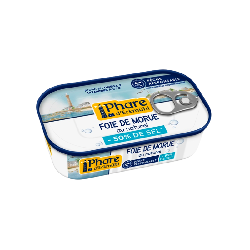 Foie de morue au naturel pêche responsable -50% de sel 121g