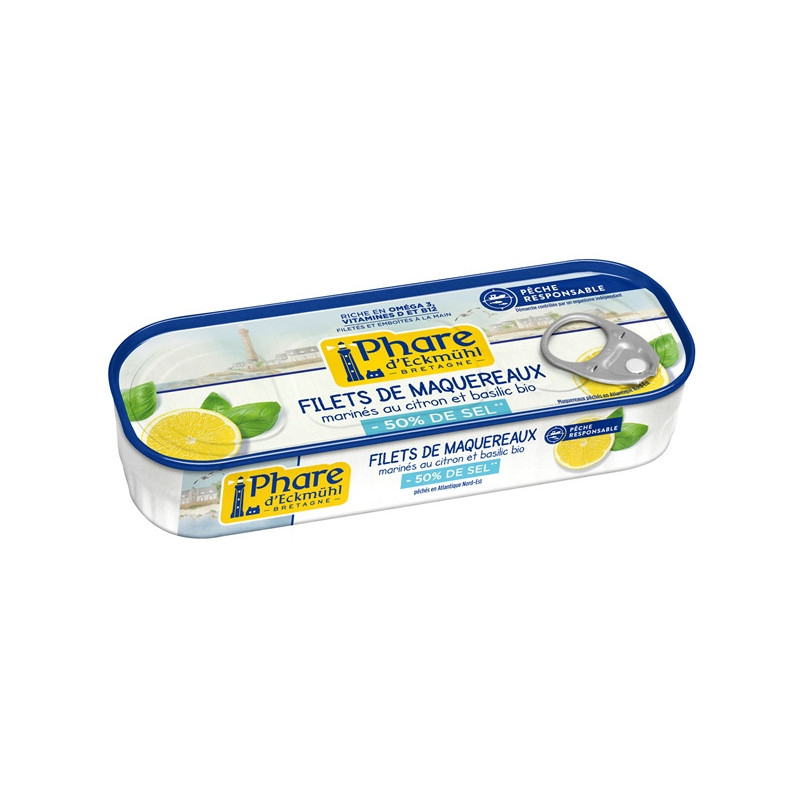 Filets de maquereaux pêche responsable" marinés au citron basilic -50% sel 130g"