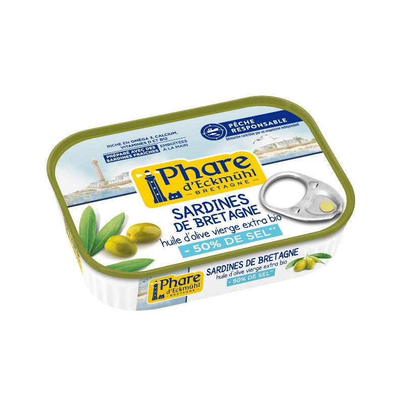 Sardine pêche responsable" huile d'olive bio -50% de sel 115g"