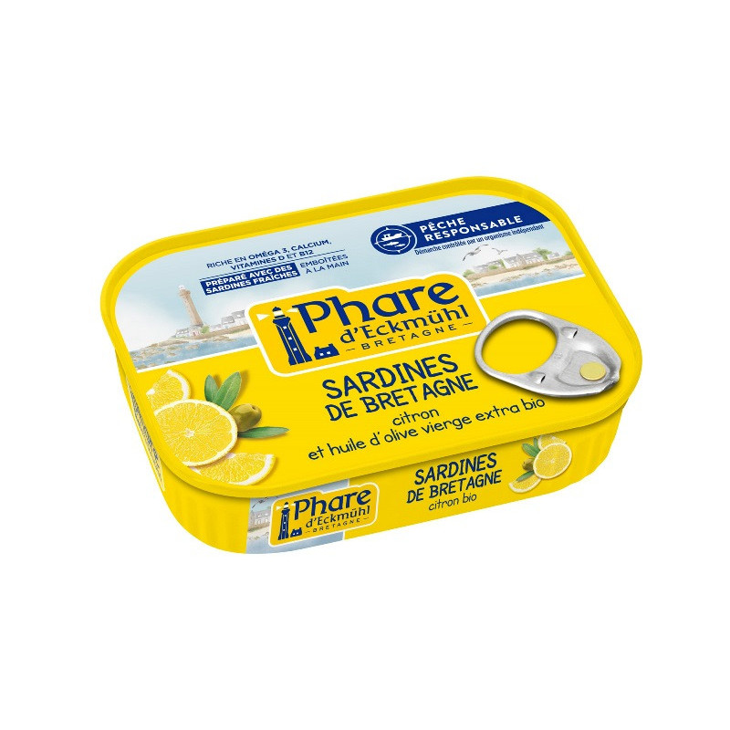 Sardine pêche responsable" à l'huile d'olive et au citron bio 135g"