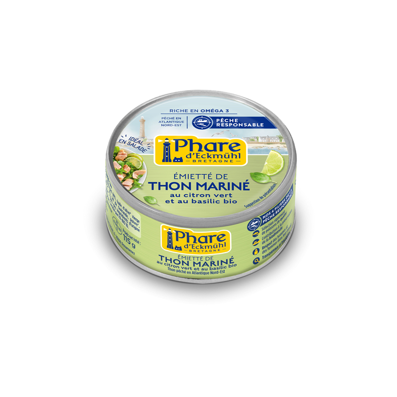 Thon blanc émietté pêche responsable", mariné au citron vert basilic bio 115g"