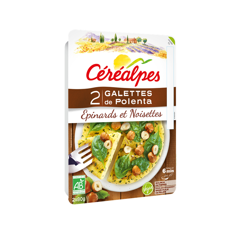 Galettes polenta épinards et noisettes 2x80g