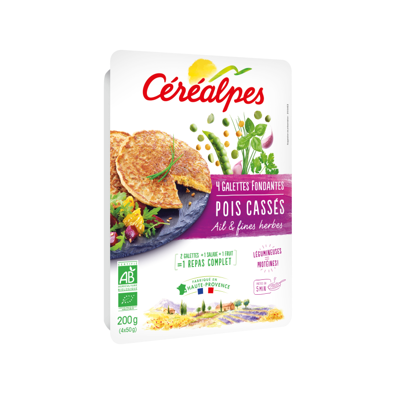 Galettes fondantes pois cassés, ail & fines herbes, 4x50g