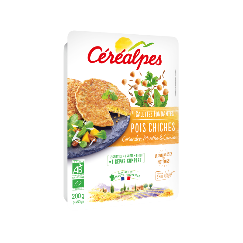 Galettes fondantes pois chiches, coriandre & cumin, 4x50g