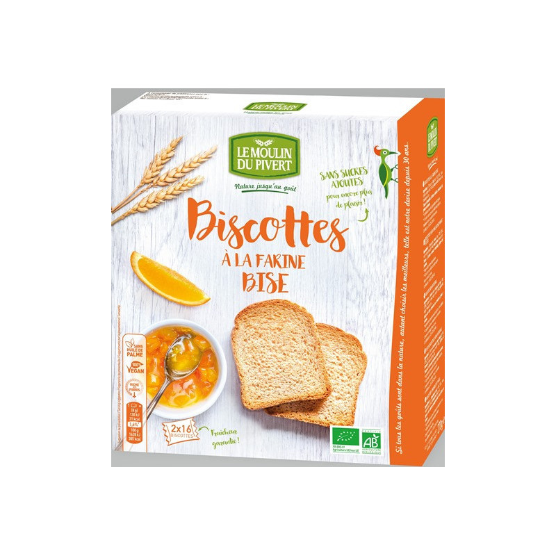 Biscottes à la farine bise à l'huile d'olive 270g, végan