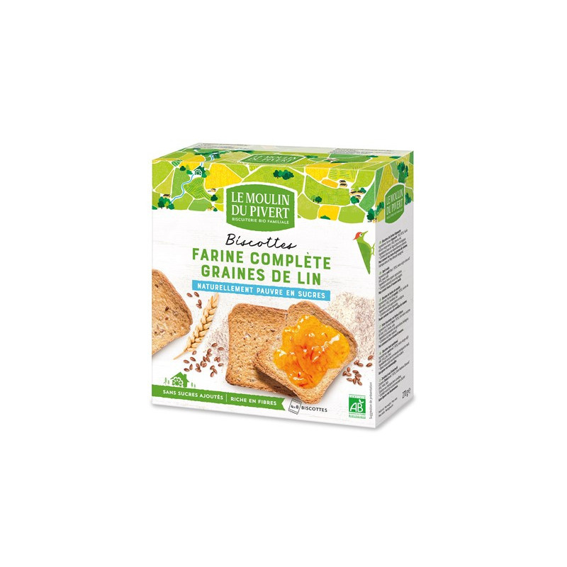 Biscottes à la farine complète et graines de lin 270g, végan