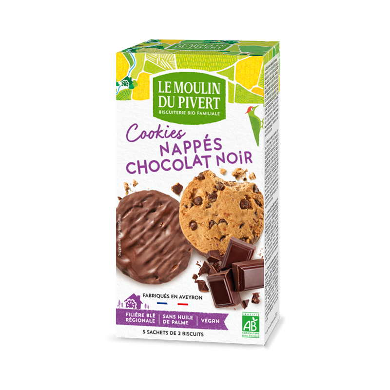 Cookies nappés au chocolat noir et pépites de chocolat noir 175g, végan