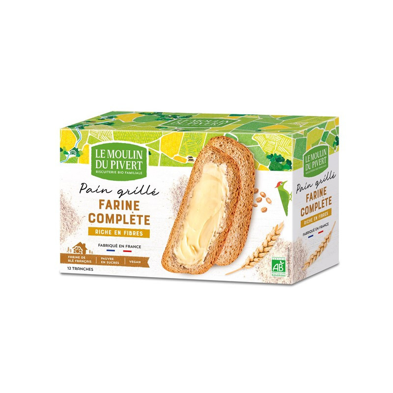 Pain grillé à la farine complète 250g, végan