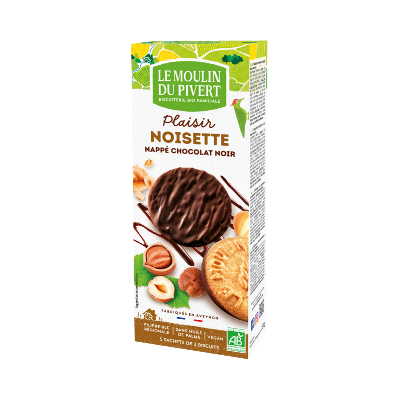 Plaisir noisette nappé de chocolat noir 130g, végan