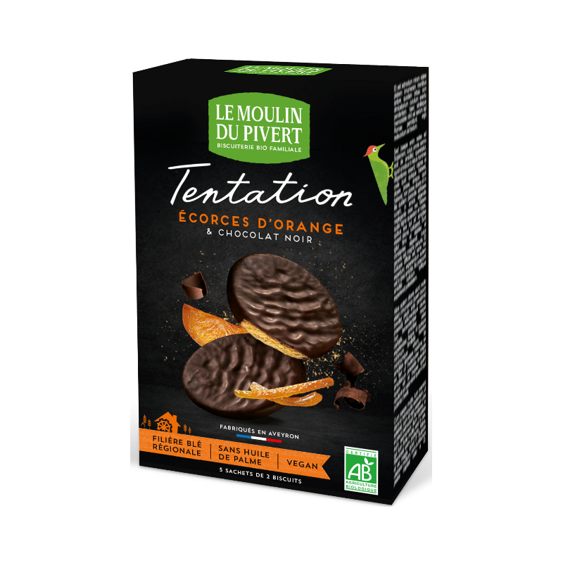 Tentation biscuit à l'orange enrobé de chocolat noir 130g, végan