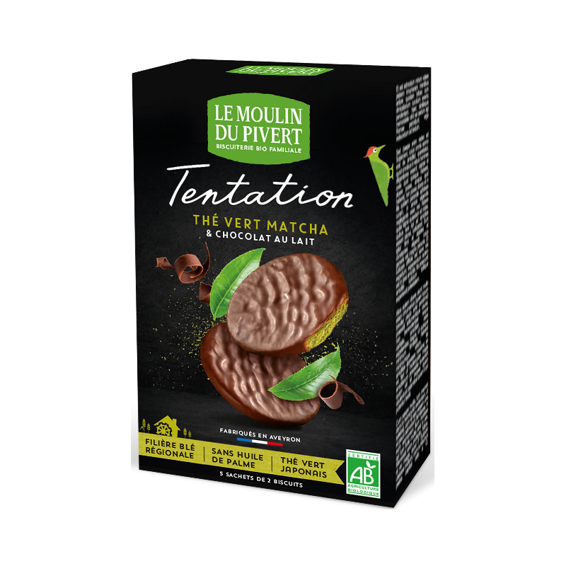 Tentation biscuit au thé vert Matcha enrobé de chocolat au lait 130g