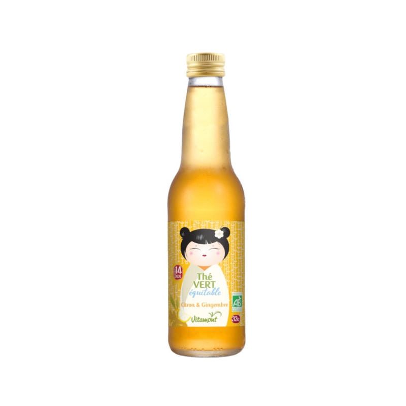 Thé glacé, thé vert sencha équitable citron gingembre 33cl