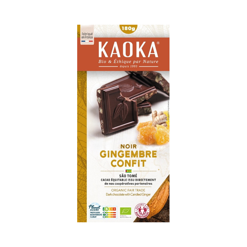 Chocolat noir gingembre confit 180g