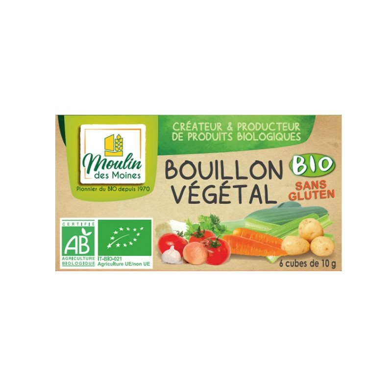 Bouillon végétal en cube, sans gluten, étui de 6x10g