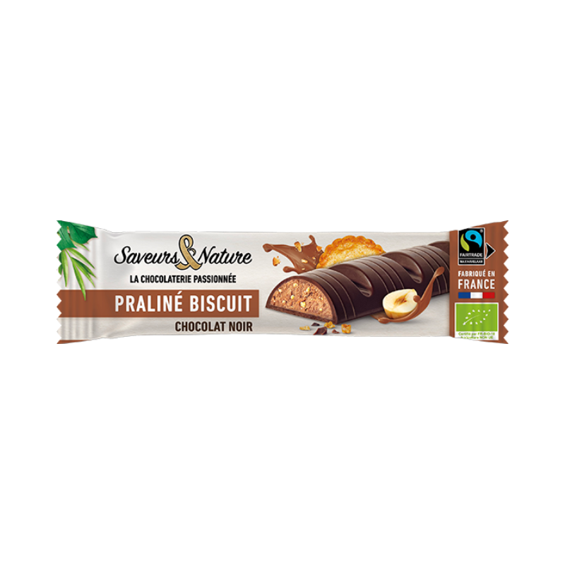 Barre praliné biscuit chocolat noir 30g