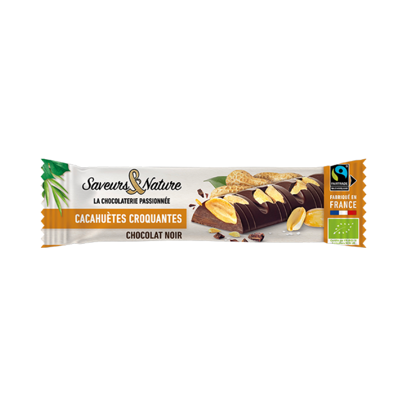 Barre chocolat noir incrustée cacahuète sel 30g