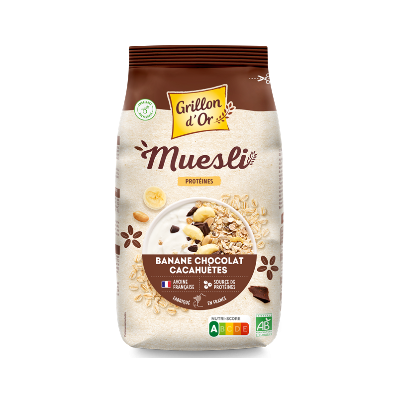 Muesli banane chocolat cacahuètes protéine 500g