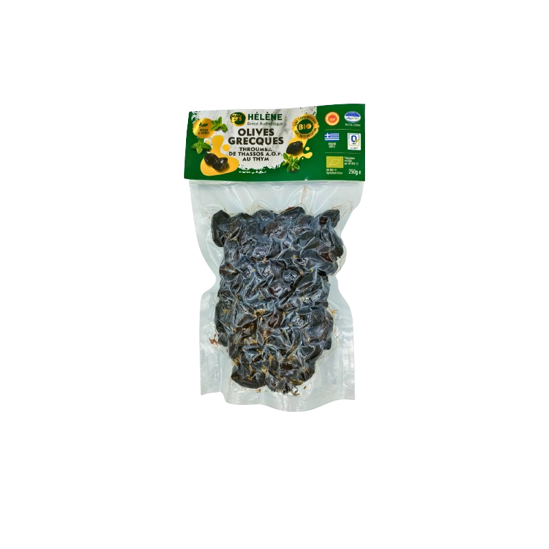 Olives grecques Throumba de Thassos AOP au thym 250g