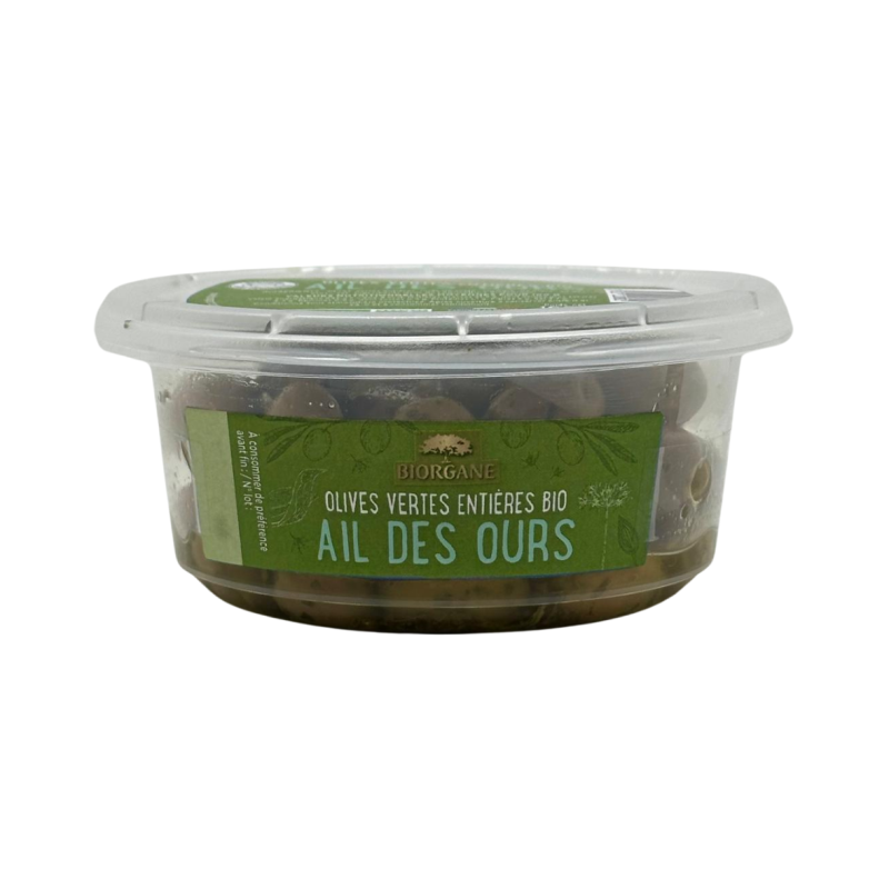 Olives vertes entières à l'ail des ours en pot, 160g