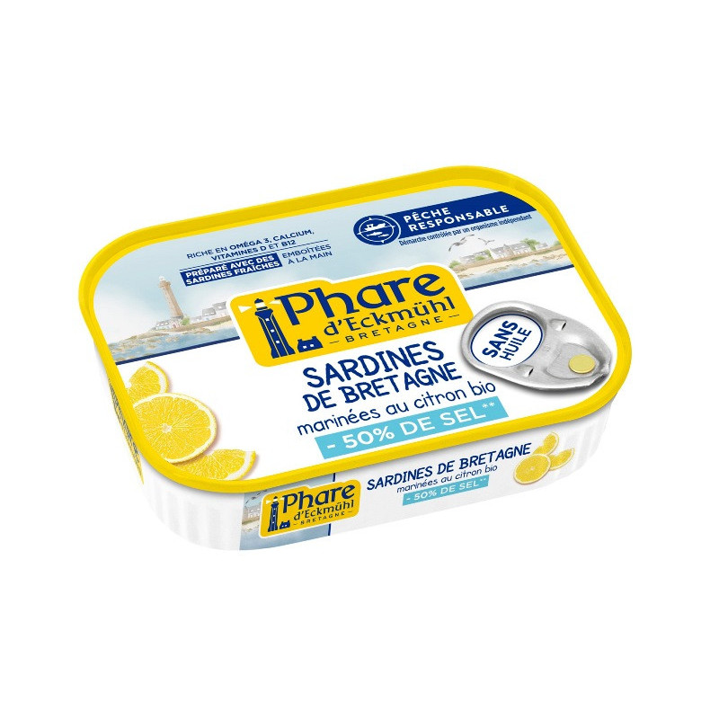 Sardine pêche responsable" marinée au citron bio sans huile -50% de sel 115g"