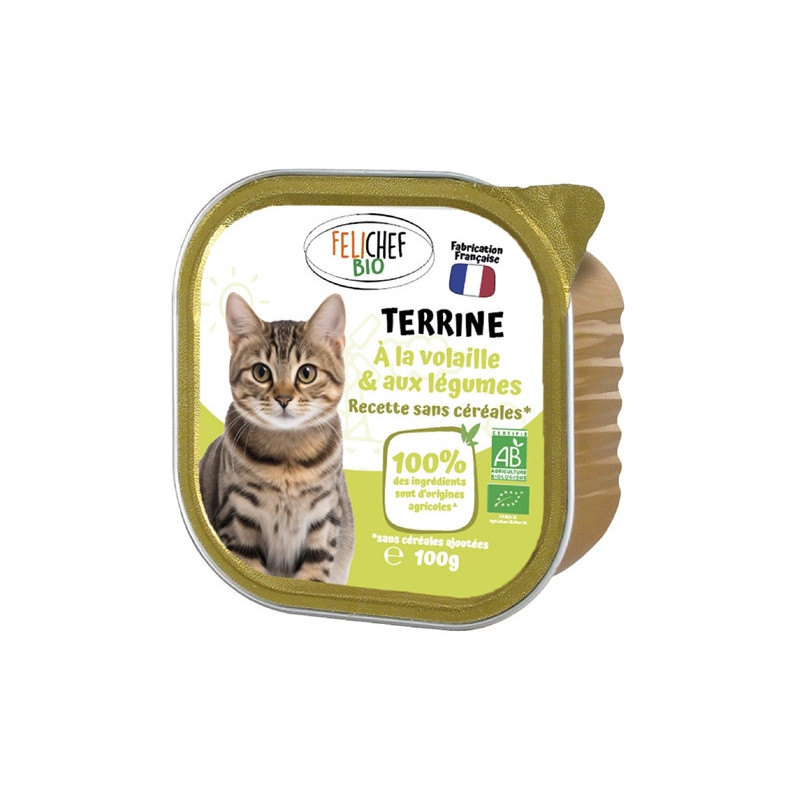 Terrine de volaille et légumes en barquette pour chat 100g