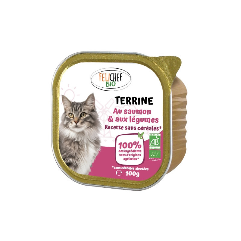 Terrine de saumon et légumes en barquette pour chat 100g