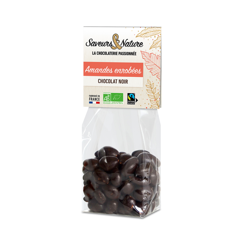 Amandes entières enrobées de chocolat noir en sachet 150g