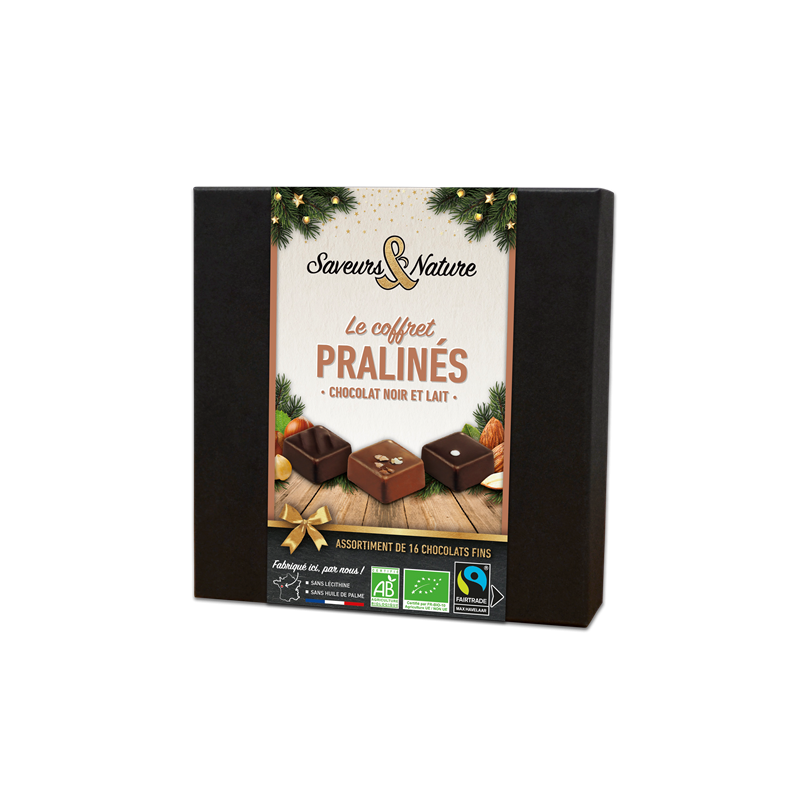 Coffret assortiment de pralinés au chocolat noir et lait 125g (16 chocolats)