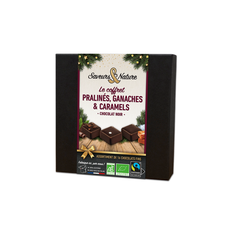 Coffret assortiment de bonbons de chocolat noir 125g (16 chocolats)