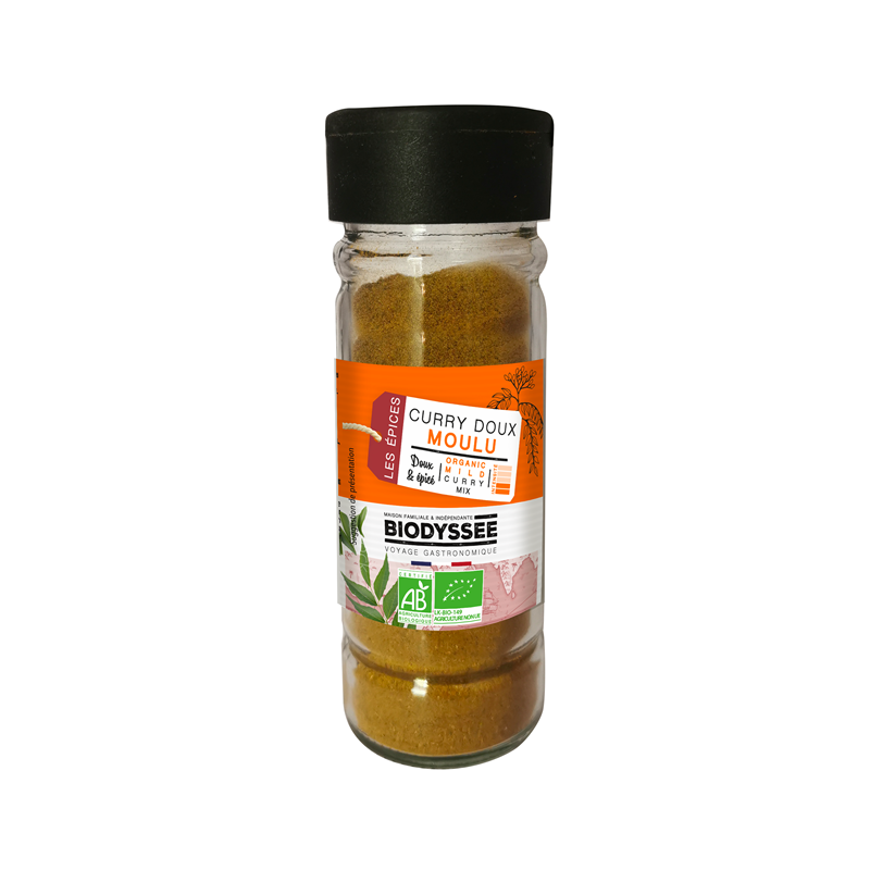 Curry mix doux moulu, flacon en verre 35g