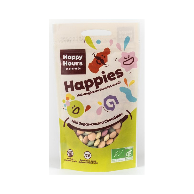 Sachet bonbon Happies, dragées multicolores au chocolat au lait végan 80g