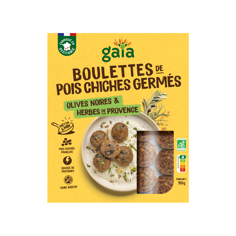 Boulettes de pois chiches germés, olives noires et herbes de Provence 190g