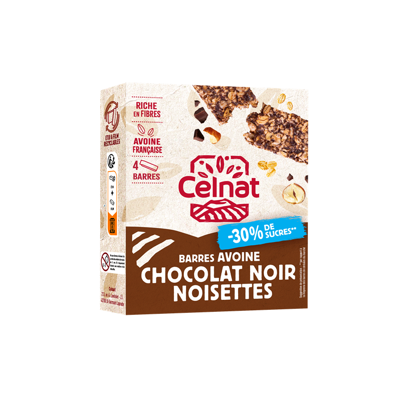 Barres chocolat noisettes -30% de sucres (4x25g) 100g