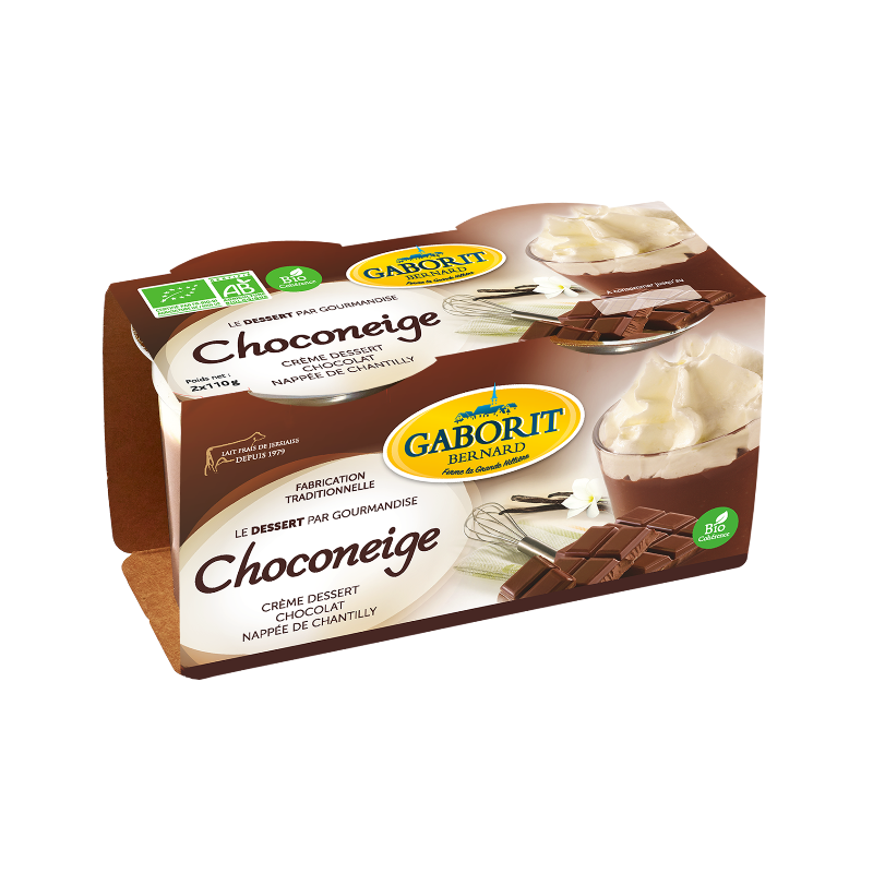 Choconeige, crème dessert au chocolat nappée crème chantilly, 2x110g