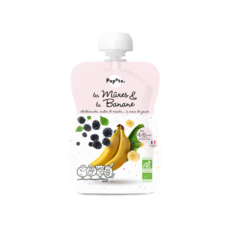 Purée de mûre banane en gourde, dès 4/6 mois 120g