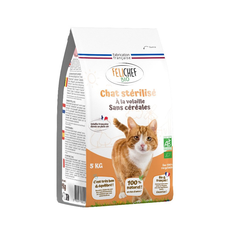 Croquette chat adulte stérilisé, sans céréales, 5kg