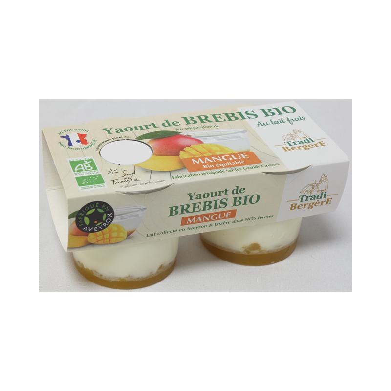 Yaourt au lait de brebis sucré sur préparation de mangue équitable 2x100g