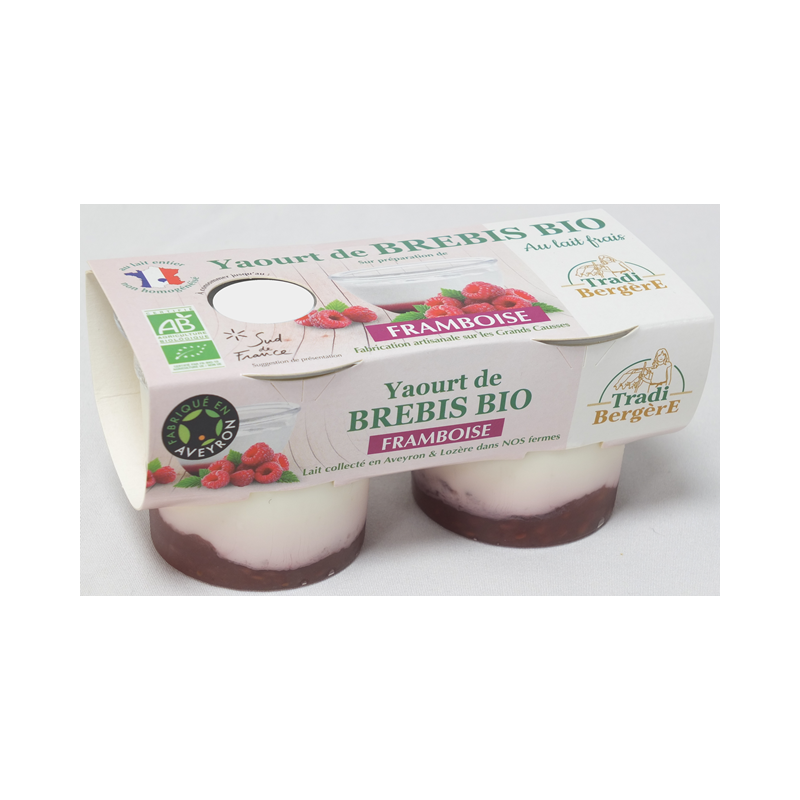 Yaourt au lait de brebis sucré sur préparation de framboise 2x100g