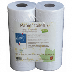 Papier toilette blanc 100% recyclé 400 f. sachet de 6 rouleaux, Ecolabel, France